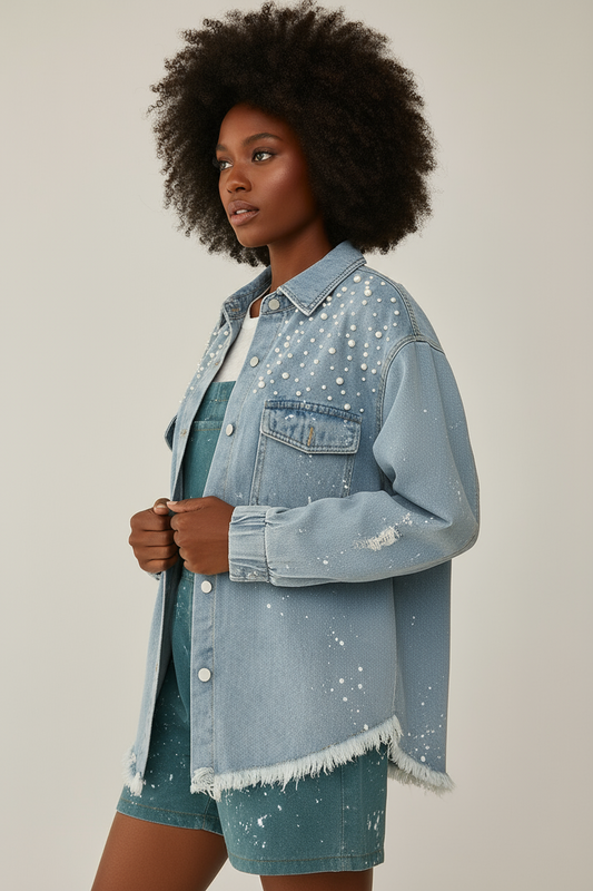 PEARL | CHAQUETA VAQUETA OVERSIZE CON PERLAS