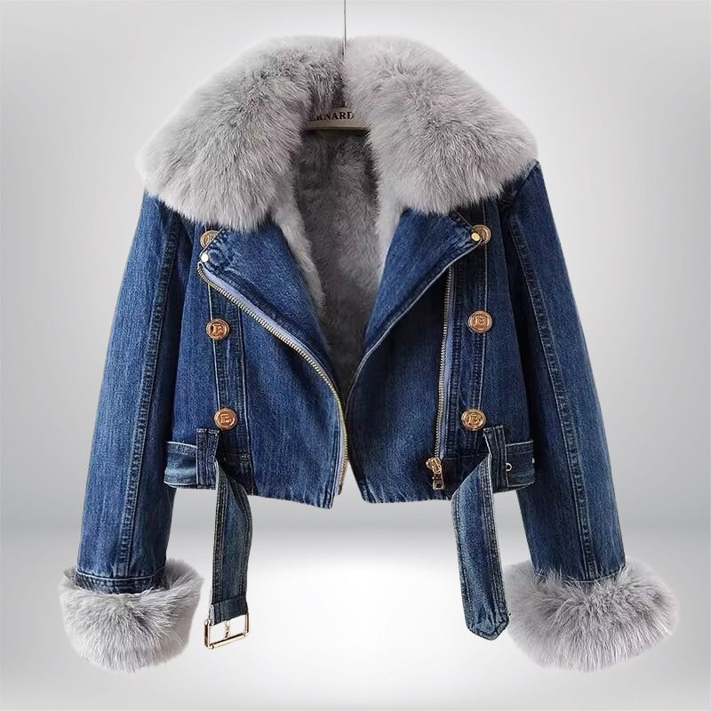 FROST DENIM LUX | CHAQUETA ABRIGO VAQUERA CON PELO