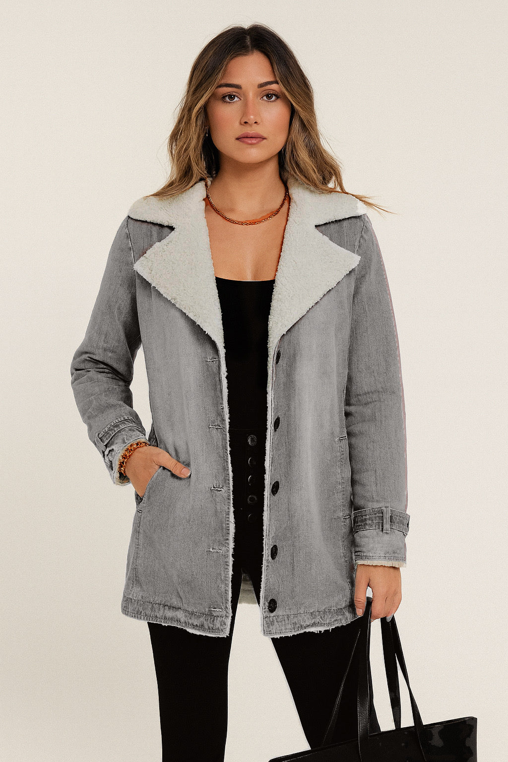 DILIANE | CHAQUETA OLIVIA CREATION CON BORREGUITO INTERIOR