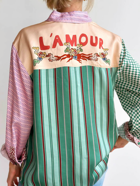 ORIENTAL |CAMISA SATINADA ESTAMPADA RETRO