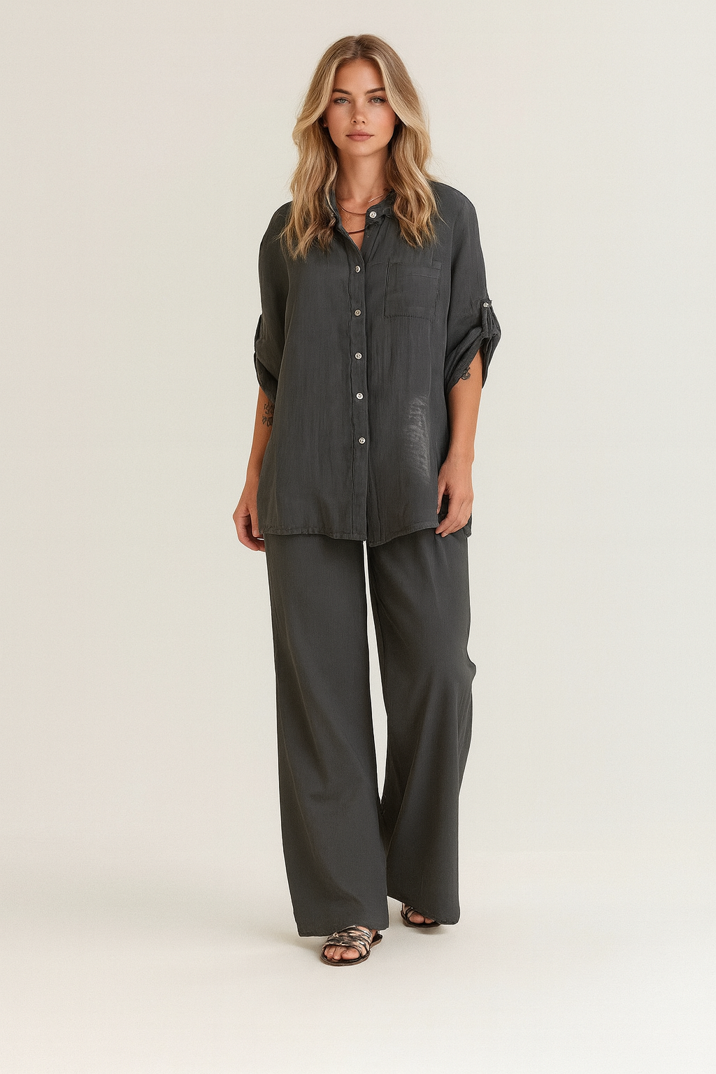 LEONIDA | CONJUNTO DE CAMISA OVERSIZE LINO