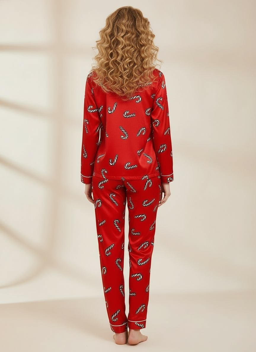 PIJAMA BASTONES NAVIDAD SATINADO