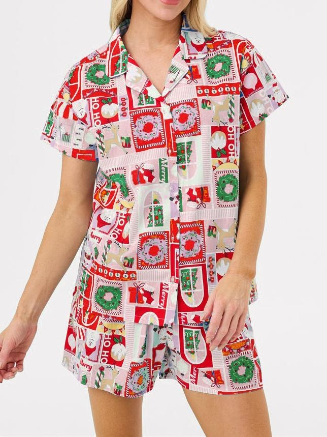 CHRISTMAS JOY | PIJAMA ESTAMPADO CORTO ROJO FESTIVO