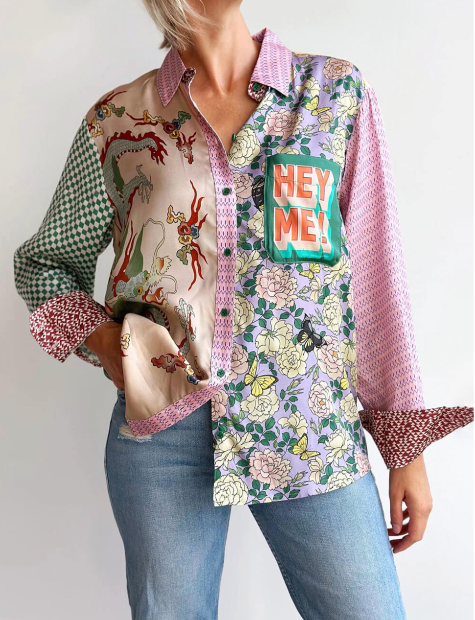 ORIENTAL |CAMISA SATINADA ESTAMPADA RETRO