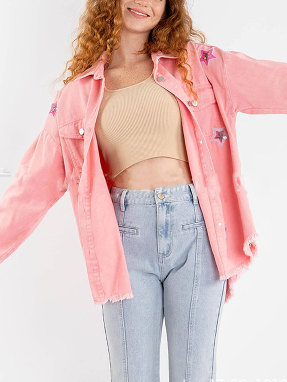STAR DENIM PINK| CHAQUETA OVERSIZE CON BORDADOS