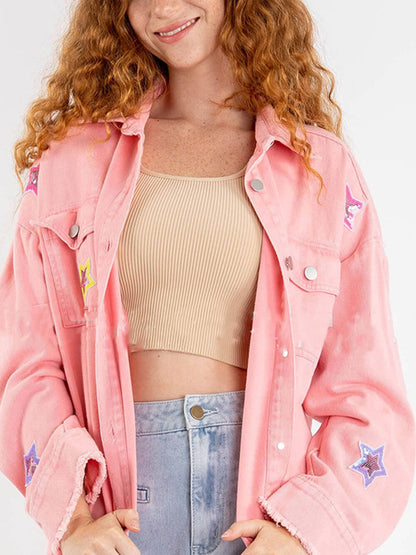 STAR DENIM PINK| CHAQUETA OVERSIZE CON BORDADOS