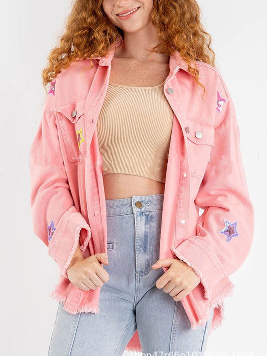 STAR DENIM PINK| CHAQUETA OVERSIZE CON BORDADOS