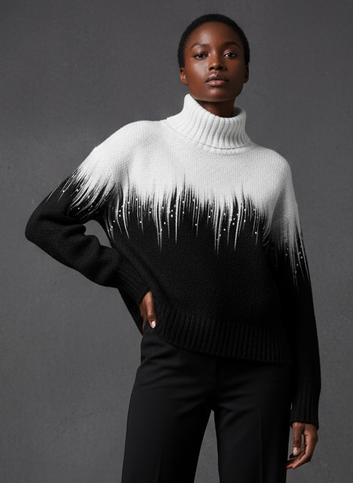 JERSEY DE CUELLO ALTO BLANCO NIEVE Y NEGRO