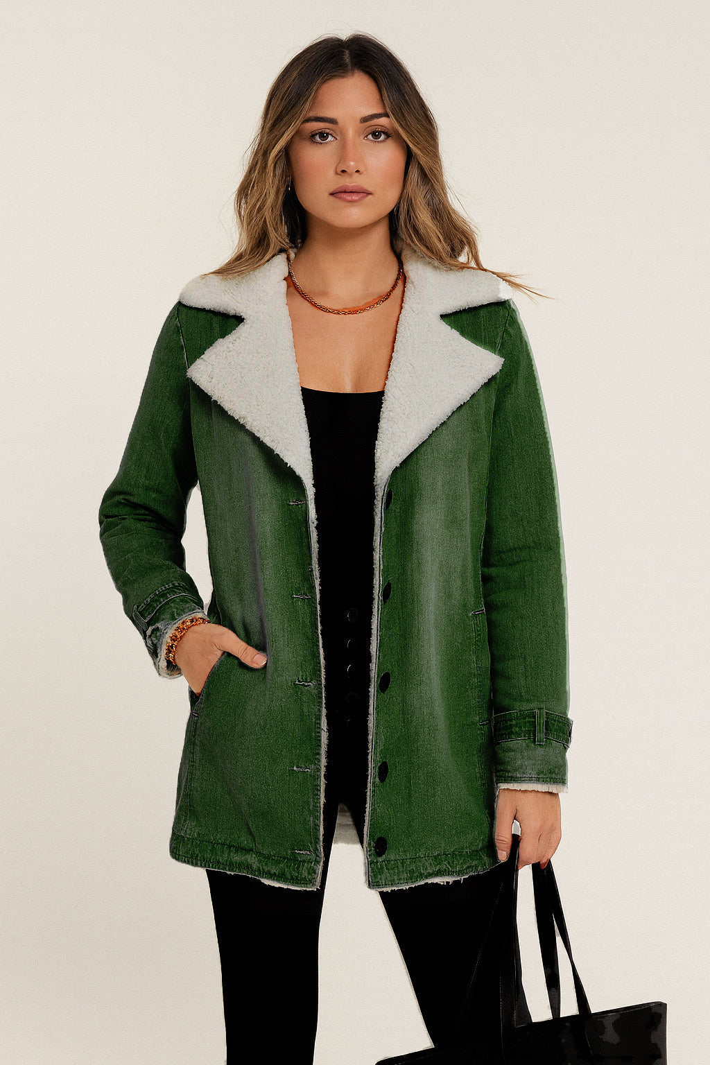 DILIANE | CHAQUETA OLIVIA CREATION CON BORREGUITO INTERIOR