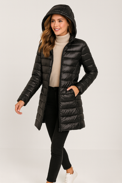 KARMINE | ABRIGO PLUMAS CON CAPUCHA