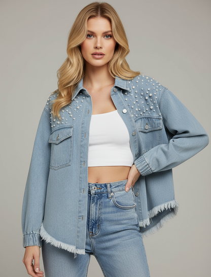 PEARL | CHAQUETA VAQUETA OVERSIZE CON PERLAS