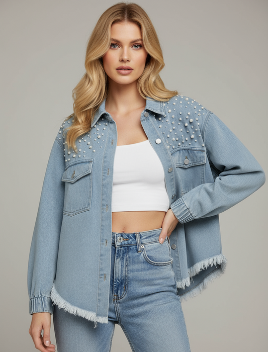 PEARL | CHAQUETA VAQUETA OVERSIZE CON PERLAS
