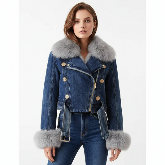 FROST DENIM LUX | CHAQUETA ABRIGO VAQUERA CON PELO