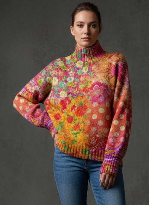 JERSEY DE CUELLO ALTO FLORAL CUTE