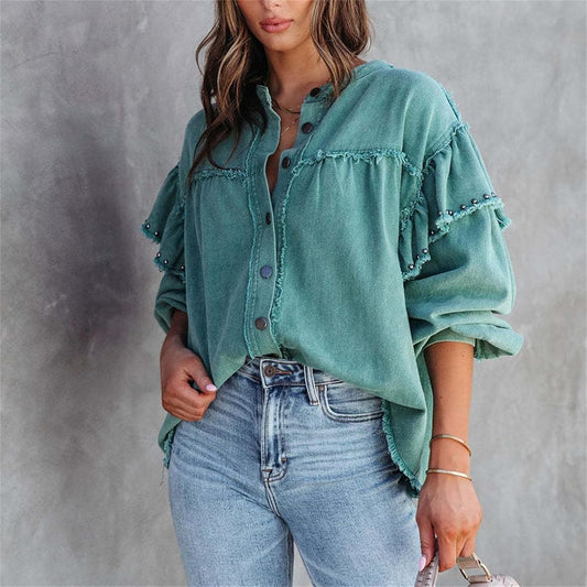 DENIM PEARL | CAMISA OVERSIZE VERDE ESMERALDA