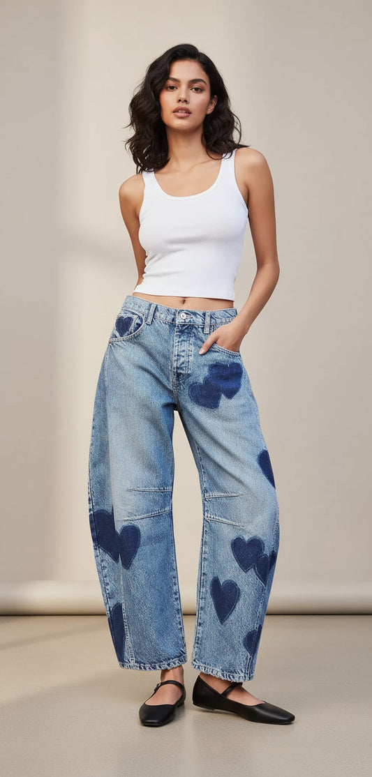 DENIM CUORE | VAQUEROS ANCHOS CON CORAZONES