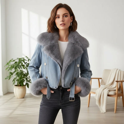 FROST DENIM LUX | CHAQUETA ABRIGO VAQUERA CON PELO