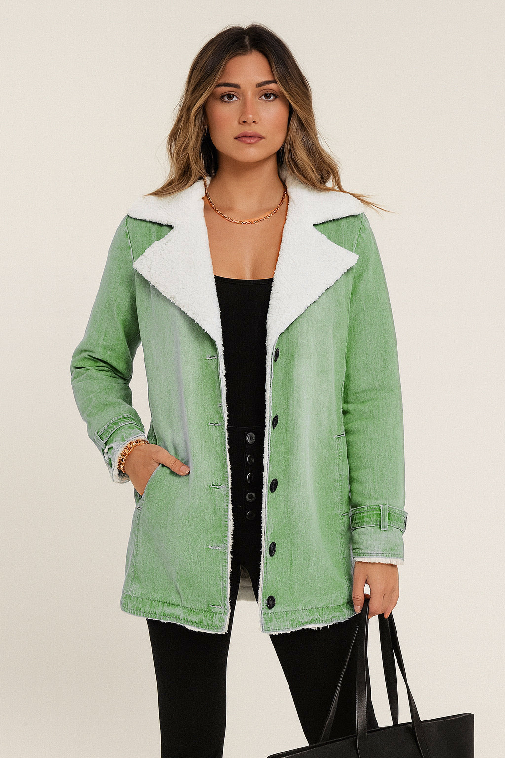 DILIANE | CHAQUETA OLIVIA CREATION CON BORREGUITO INTERIOR