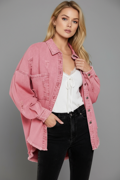 CORAL | CHAQUETA VAQUERA DESGASTADA ROSA