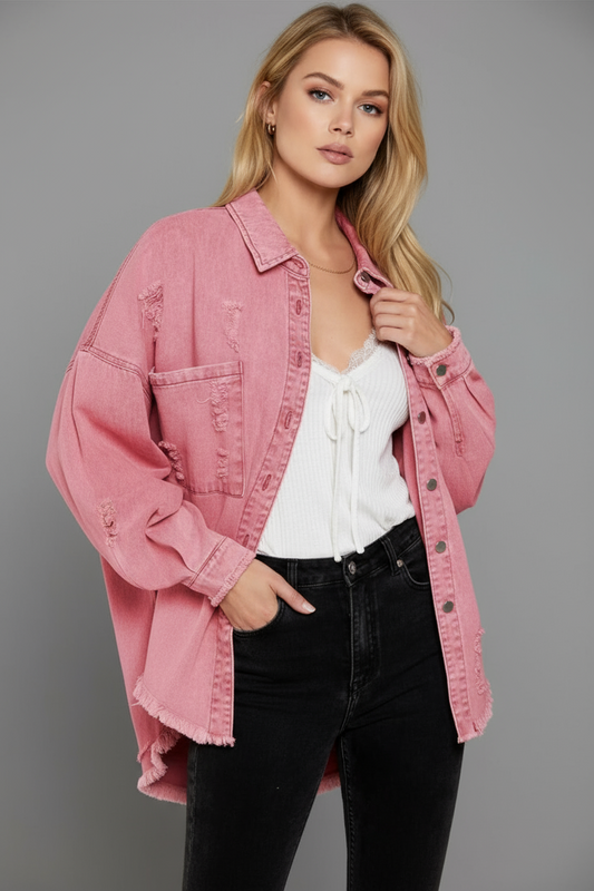 CORAL | CHAQUETA VAQUERA DESGASTADA ROSA