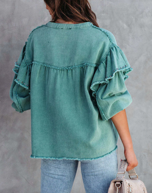DENIM PEARL | CAMISA OVERSIZE VERDE ESMERALDA