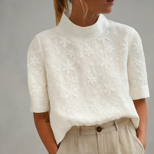 MAGLIA| BLUSA BLANCA CON BORDADO ESTILO ROMÁNTICO