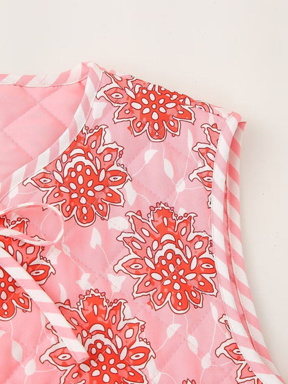 PINK BLUSH | CHALECO ACOLCHADO FLORAL CON LAZOS