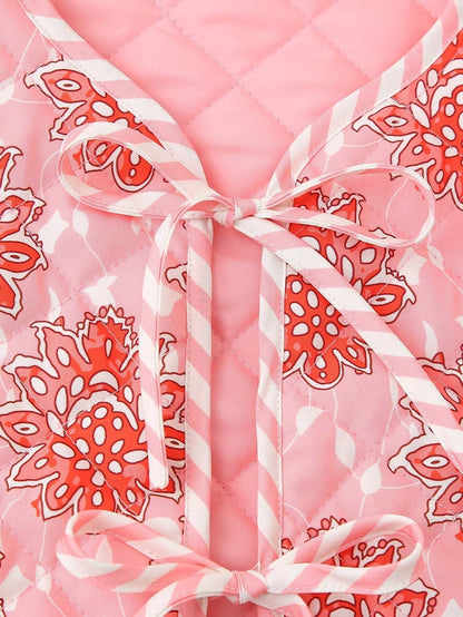 PINK BLUSH | CHALECO ACOLCHADO FLORAL CON LAZOS