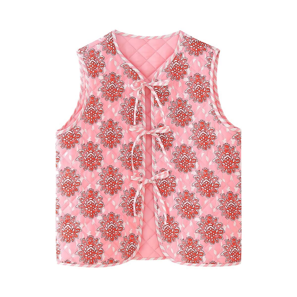 PINK BLUSH | CHALECO ACOLCHADO FLORAL CON LAZOS