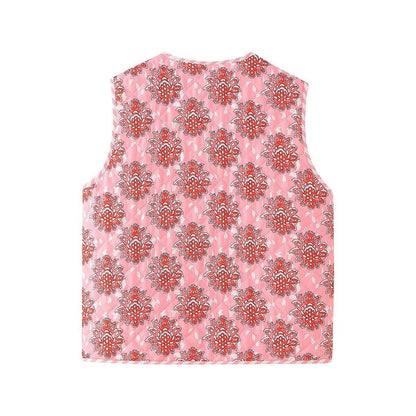 PINK BLUSH | CHALECO ACOLCHADO FLORAL CON LAZOS
