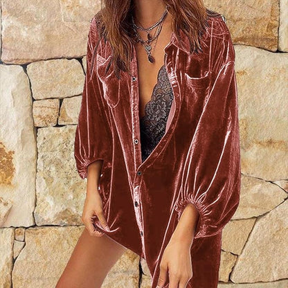 VELVET WINE | CAMISA RELAJADA DE TERCIOPELO