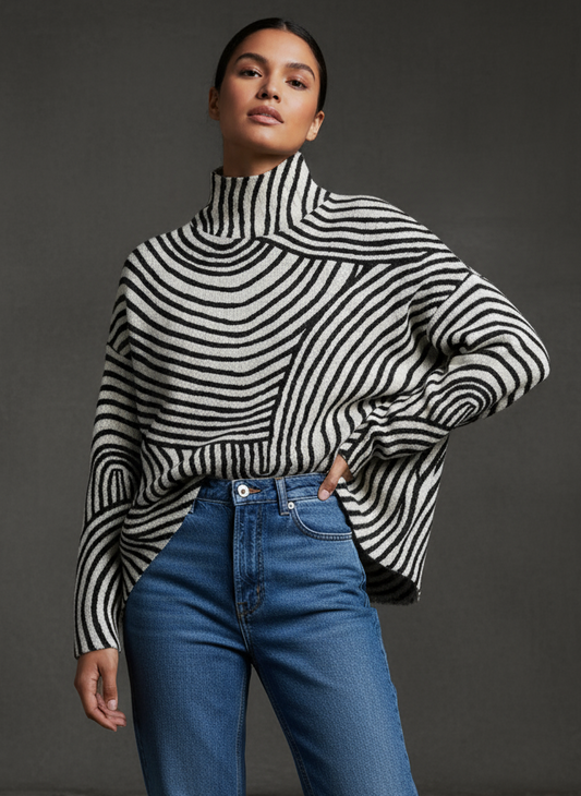 JERSEY DE CUELLO ALTO BLANCO Y NEGRO ABSTRACTO