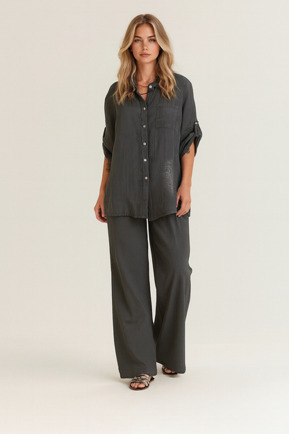 LEONIDA | CONJUNTO DE CAMISA OVERSIZE LINO