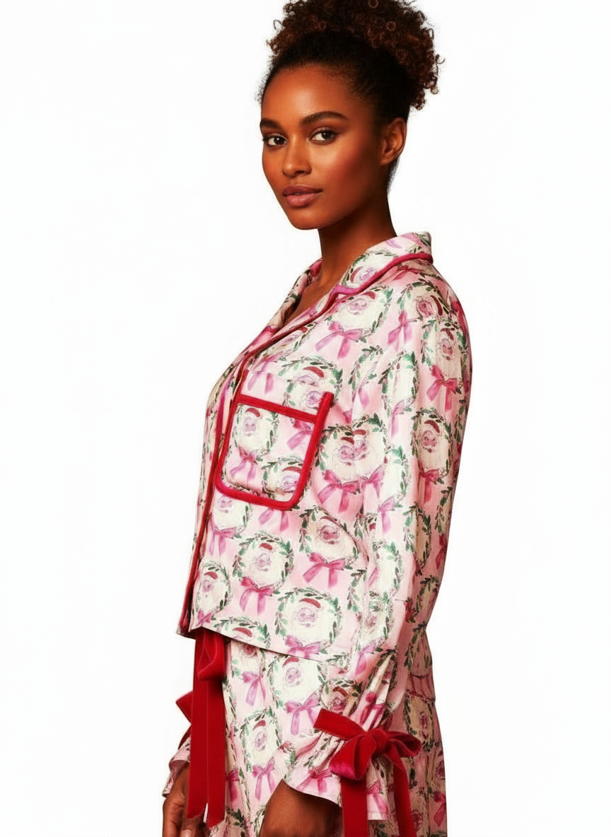 HOLIDAY CHIC | PIJAMA SATINADO ROSA Y ROJO