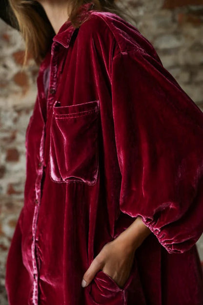 VELVET WINE | CAMISA RELAJADA DE TERCIOPELO