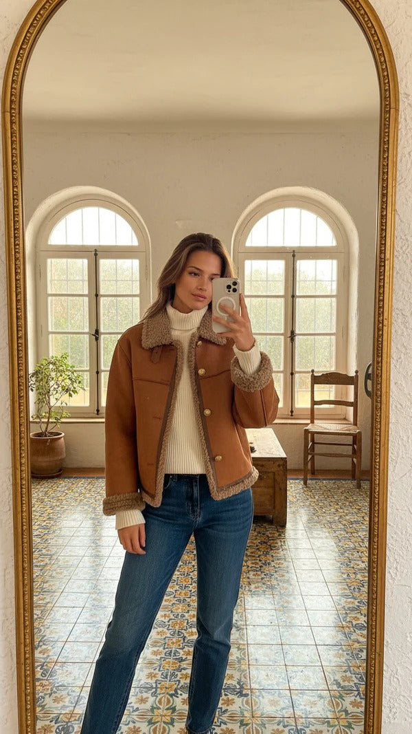 ISABEL| CHAQUETA DE PIEL DE OVEJA ABOTONADA