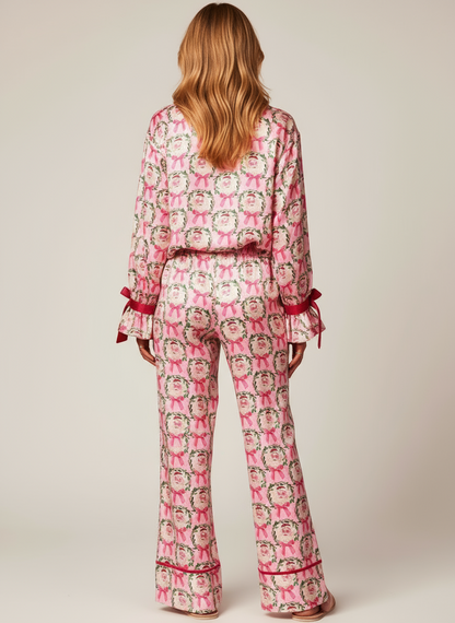 HOLIDAY CHIC | PIJAMA SATINADO ROSA Y ROJO