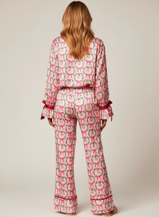 HOLIDAY CHIC | PIJAMA SATINADO ROSA Y ROJO