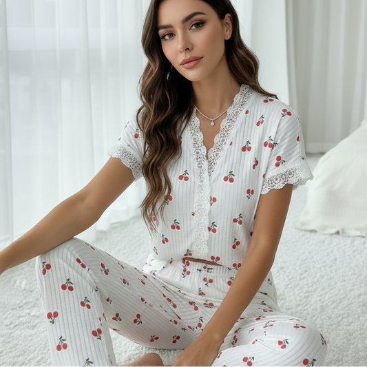 CHERRY DREAMS | PIJAMA SUAVE CON ENCAJE