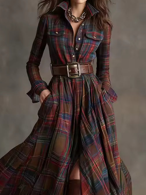 COUNTRY CHIC| VESTIDO CAMISERO BURDEOS LARGO CON VUELO